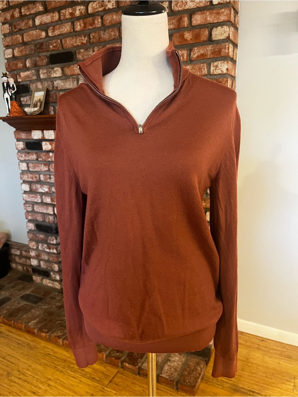 Reiss $175 Men's Blackhall Merino Wool Half-Zip Funnel Neck Sweater - Rust